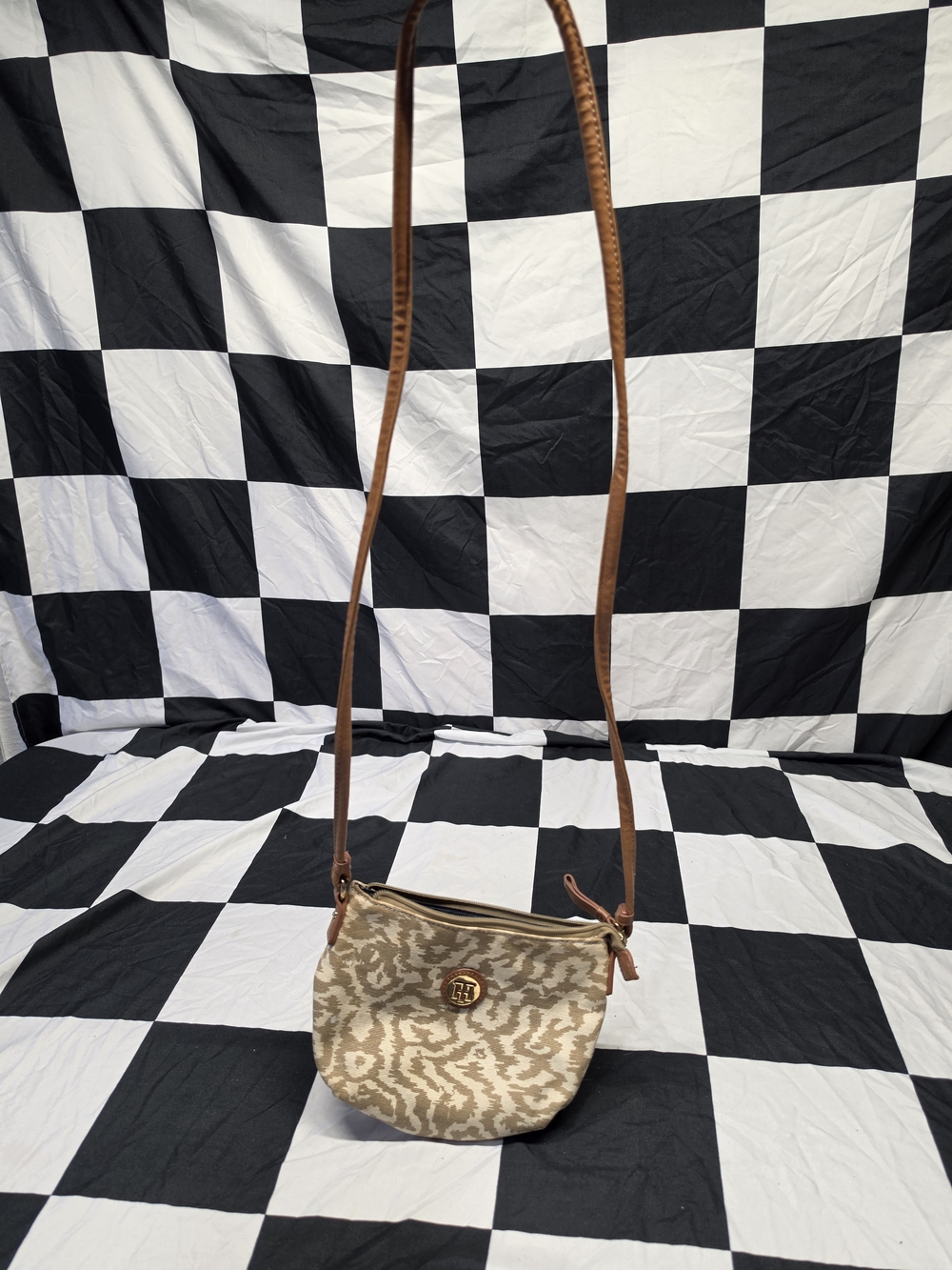 Tommy Hilfiger Tan and Cream Patterned Crossbody